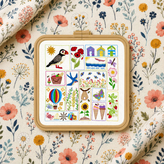 Summer Splendour Hand Embroidery Kit with Pre Printed Fabric and Colour Pattern
