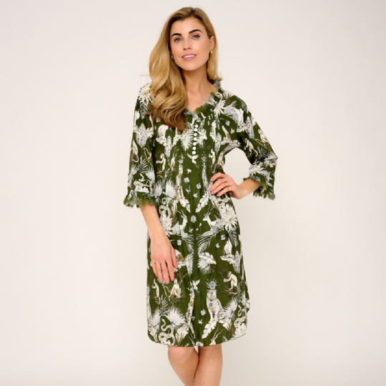 Annabel Cotton Tunic in Olive Green Tropical