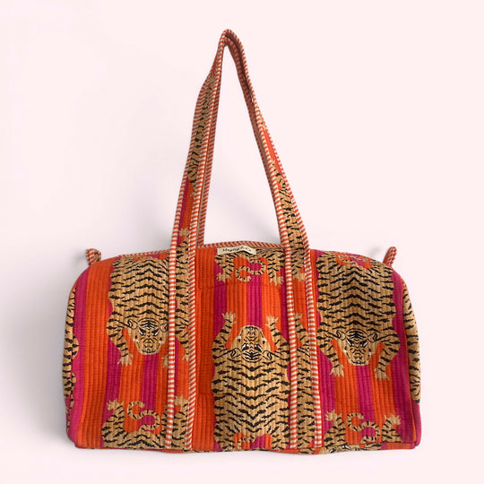 Tiger Print Weekend Duffle Print Bag in Bright Pink