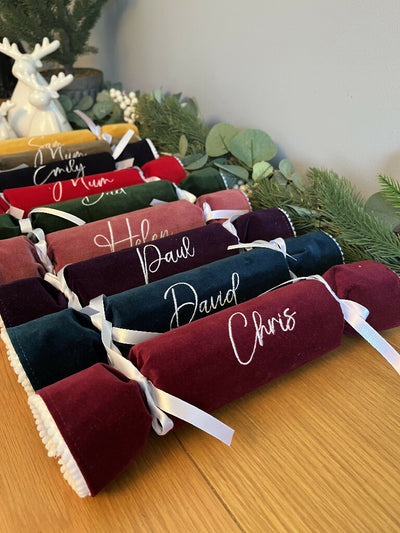 Personalised Velvet Christmas Crackers: Eco-Friendly Reusable Fabric - 9 colour options