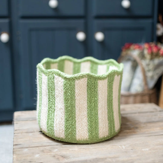 Stripy Scalloped Basket - Green