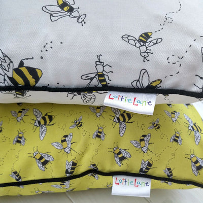 Buzzy Bee Hand Made Organic Cotton Cushion in Yellow