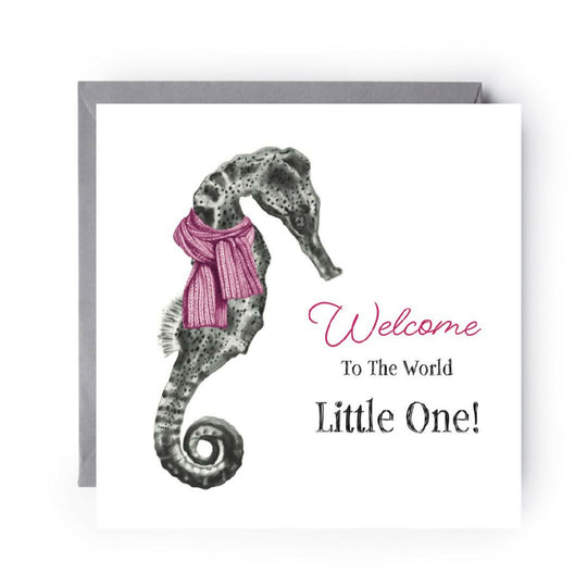 Welcome to the World Pink Seahorse Greeting Card