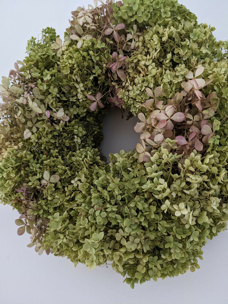 Handmade Dried Hydrangea Wreath – Soft Green