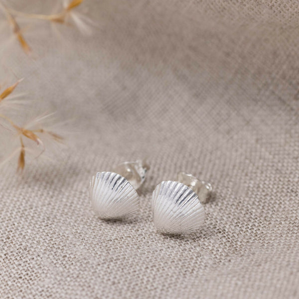 Silver Clam Shell Stud Earrings