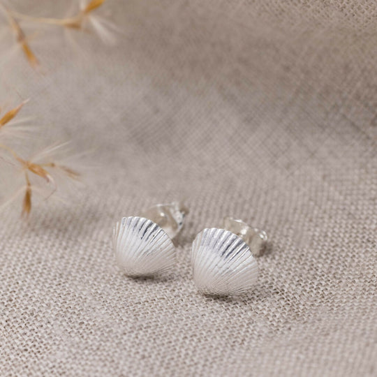 Silver Clam Shell Stud Earrings