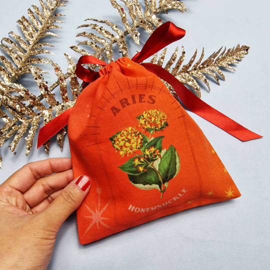 Aries Honeysuckle Birth Flower Gift Pouch in Red
