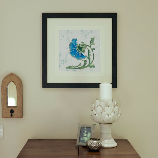 Cornflower Hand Dyed Batik Art in Blue and Green