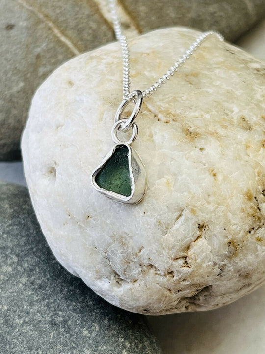One-of-a-kind Sterling Silver Sea Glass Pendant With Nautical Back