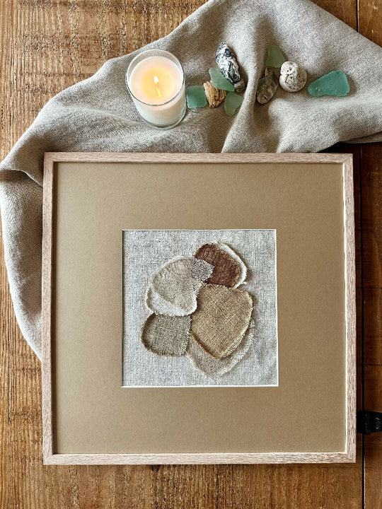 Sea Glass Textile Art Study Framed Stone III