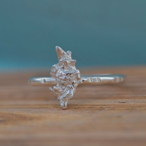 Bespoke Hammered Recycled Silver Organic Snowflake Cast Ring