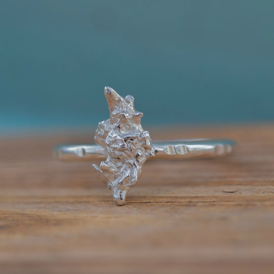Bespoke Hammered Recycled Silver Organic Snowflake Cast Ring