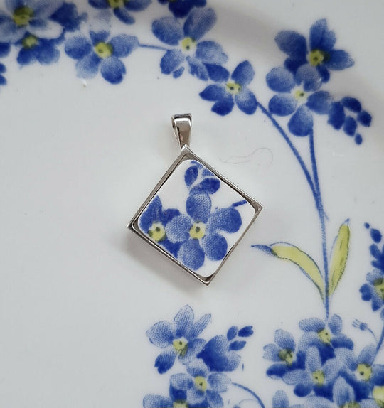 Broken China Forget-Me-Not Pendant