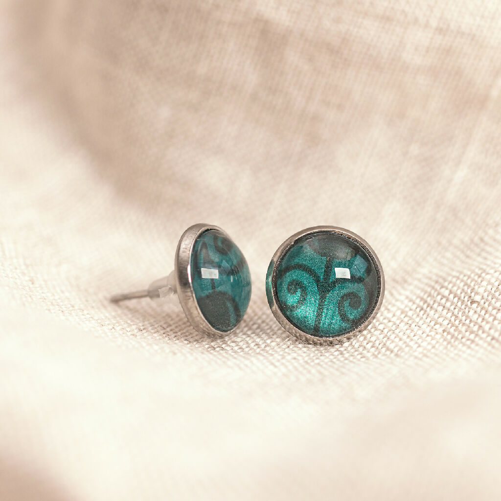 Upcycled Metal Circular Stud Earrings in Green