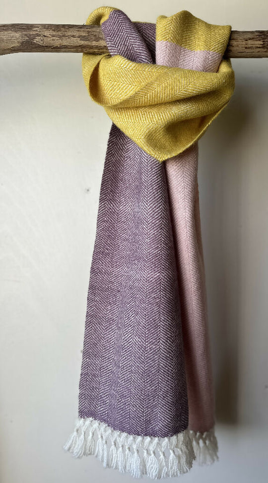 Three Colour Block Herringbone 100% British Wool Regular Scarf