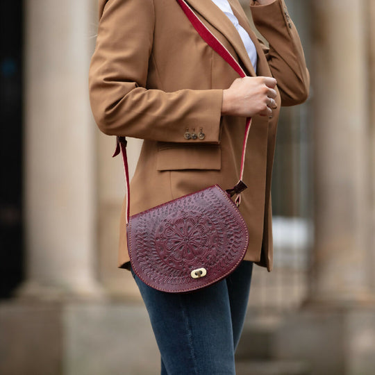 The Temara Embossed Saddle Bag in Oxblood