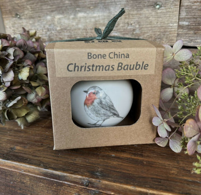 Fine Bone China Festive Traditional Robin Christmas Bauble Decoration