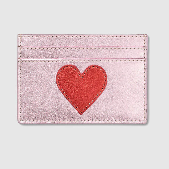 Metallic Pink Leather Heart Card Holder