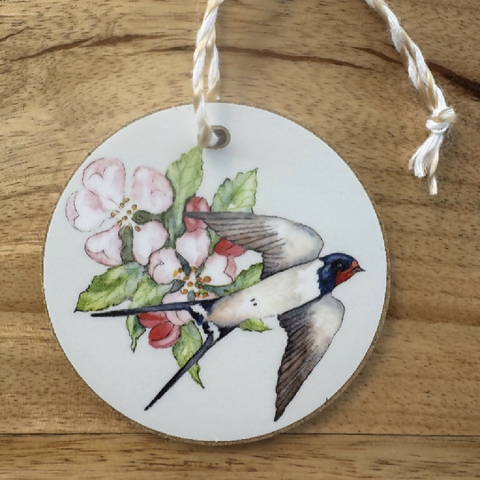 Spring Swallow and Blossom Wooden Hanging Decoration