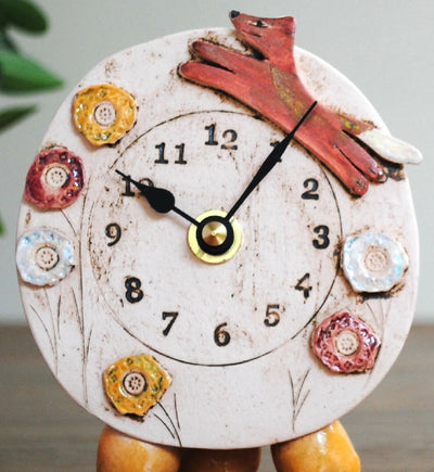 Small Mantel Clock With Fox And Meadow