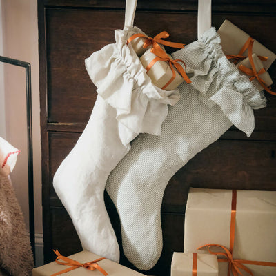 natural linen ruffle stocking