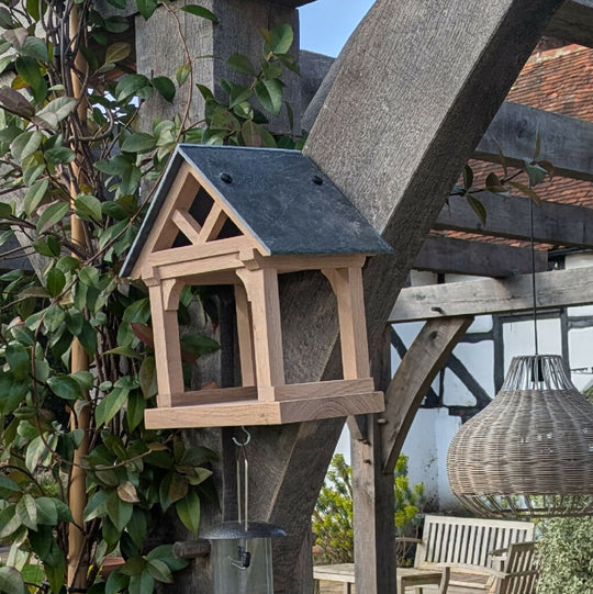 Barn Style Oak Bird Table with Slate Roof