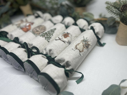 Deluxe Reusable Eco Linen Christmas Crackers- Woodland Animals