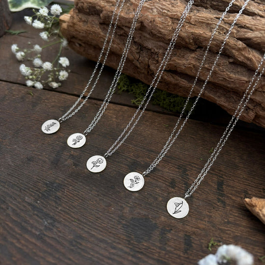 Silver Botanica Birth Flower Necklace