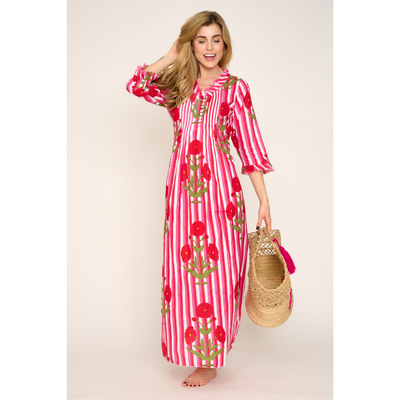 Cotton Annabel Maxi Dress In Red Marigold