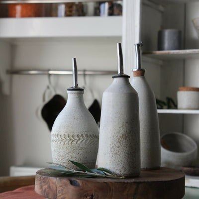 Handmade Stoneware Olive Oil Bottle 300ml. Rustic Kitchen Accessory
