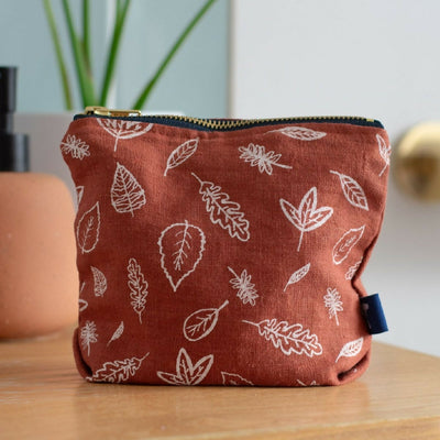 Linen MakeUp Bag with Leaf Design