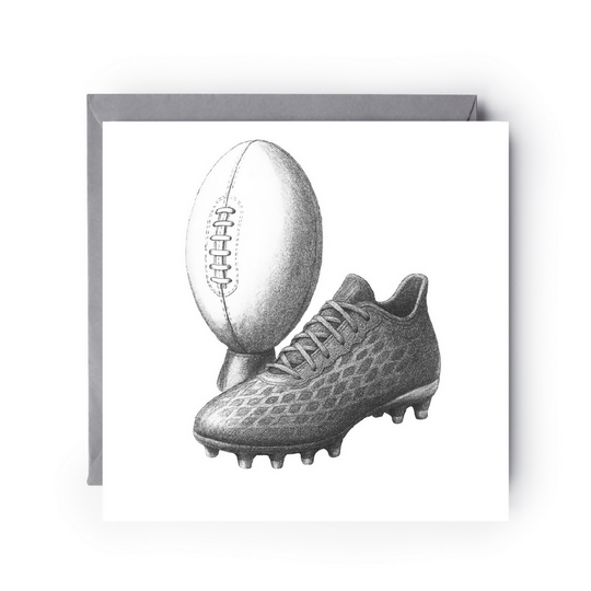 Try-umphant Wishes! The Rugby Ball and Boot Greeting Card