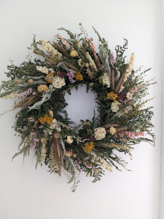 Large Handmade Dried Flower Wreath In Muted Colours , 70cm