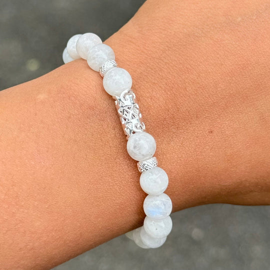 Moonstone and Sterling Silver Beaded Bracelet