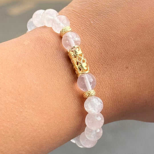 Rose Quartz and Gold Plated Sterling Silver Beaded Bracelet