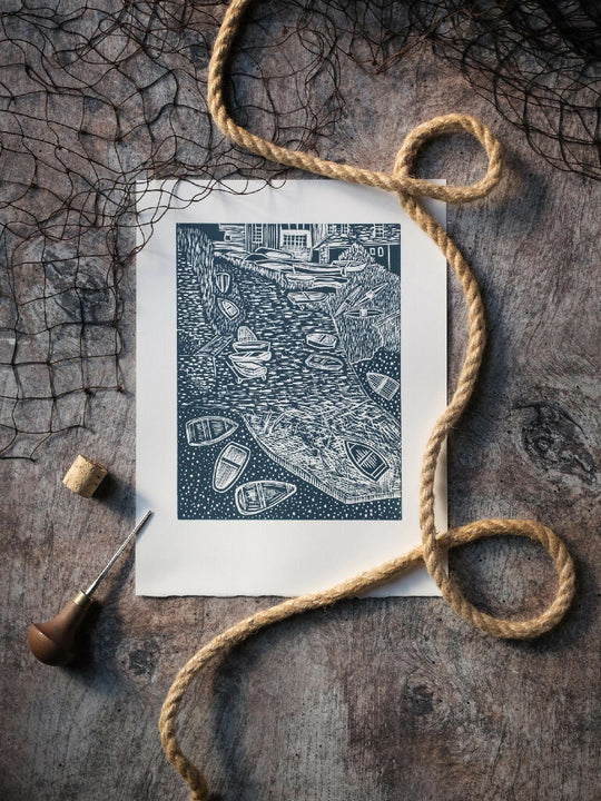 Portscatho Slipway Lino Print