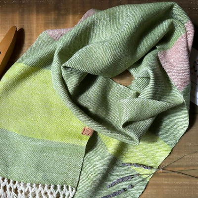 Green and Taupe Striped Lightweight British Wool Regular Scarf