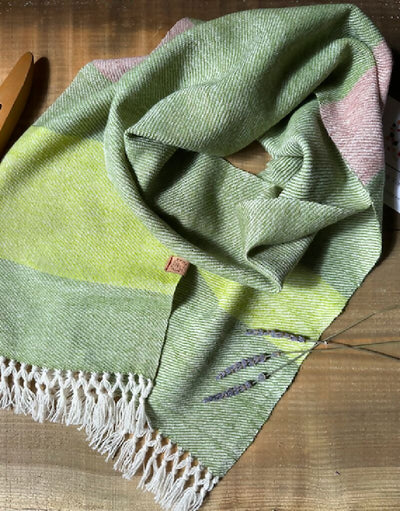 Green and Taupe Striped Lightweight British Wool Regular Scarf