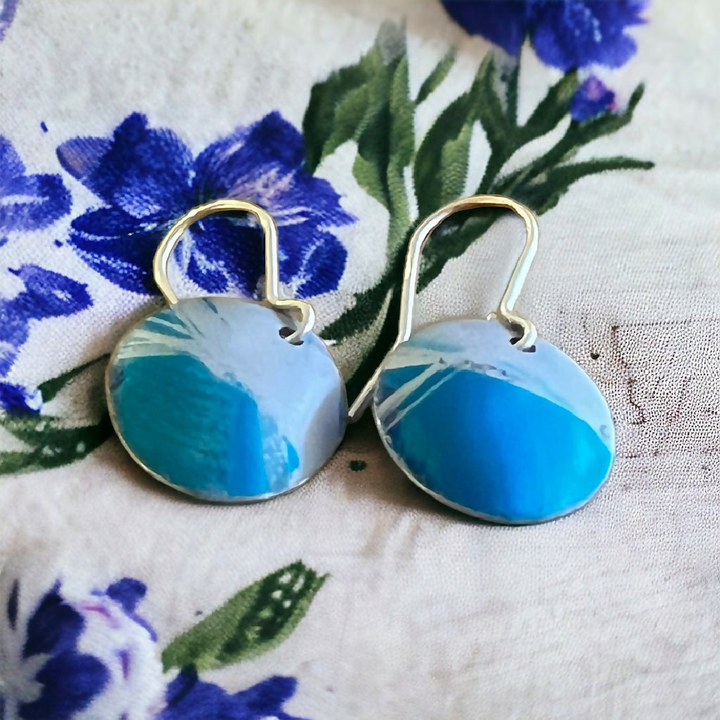 Pincushion Inspired Blue Aluminium and Sterling Silver Earrings