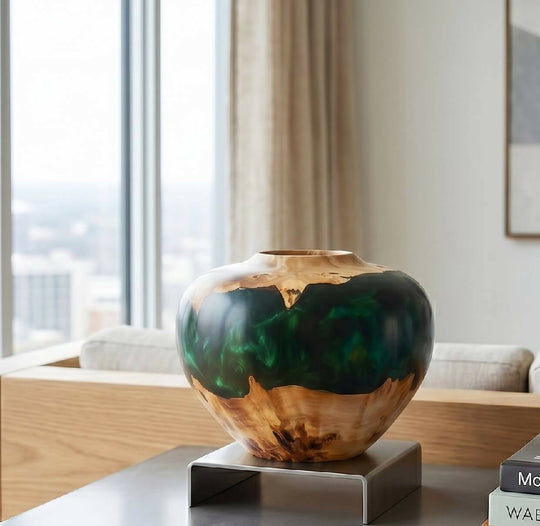 Mappa Burr and Green Resin Hollow Form | Sculptured Wood