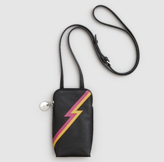 Mabel Sheppard Black Leather Lightning Bolt Ziggy Phone Bag