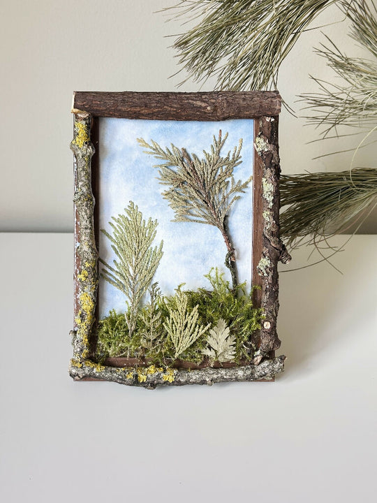 Rustic Wooden Natural Country Style Hill Themed Moss and Foliage Art