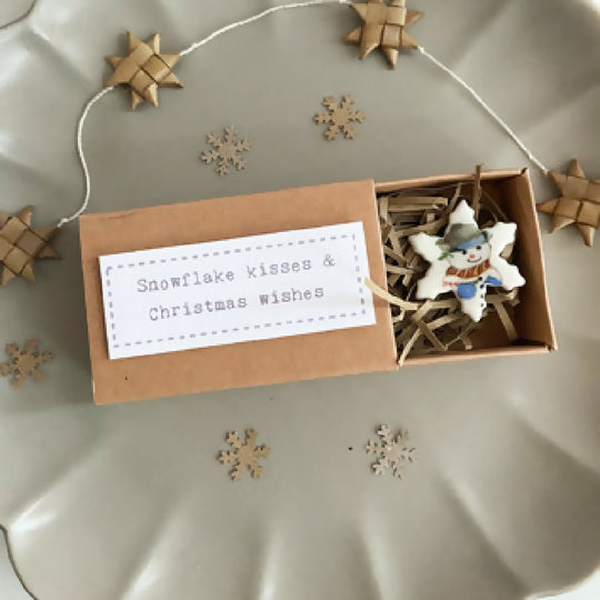 Porcelain Matchbox Token Snowflake Kisses And Christmas Wishes