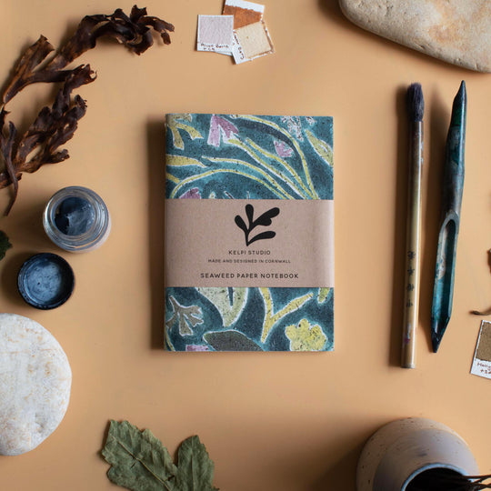 Lined Seaweed Paper A6 Notebook - Seaweed Drift Deep Green
