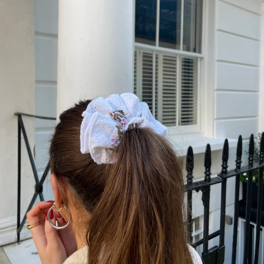 Block Print Hair Scrunchie in Green
