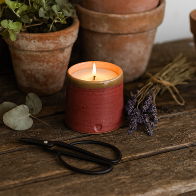 Speckled Clay Candle Pot with Refill - Raspberry