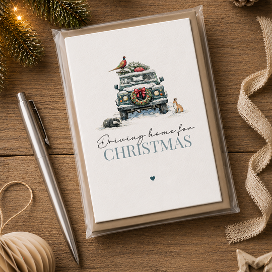 Pack of 5, Driving home for Christmas - plantable wildflower seed Christmas cards