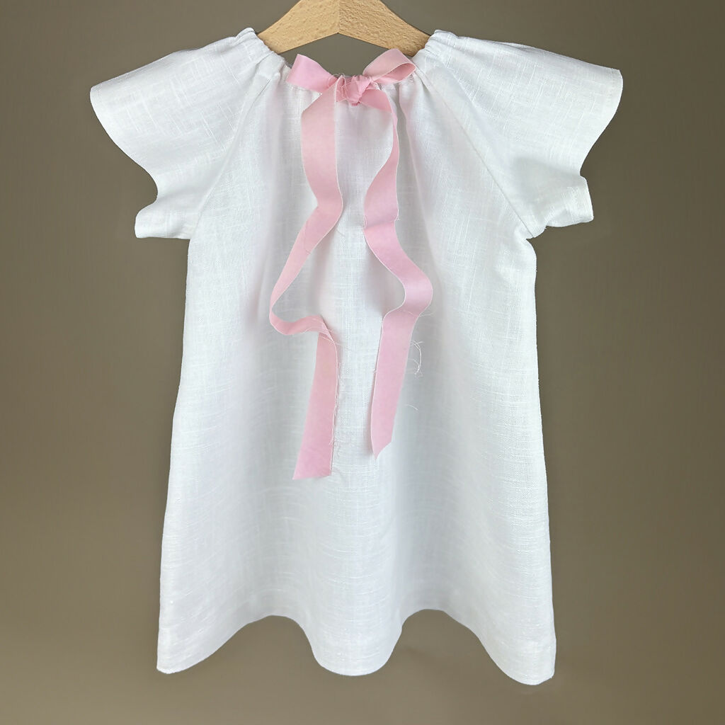 Tunic Linen Dress with Pink Ribbon