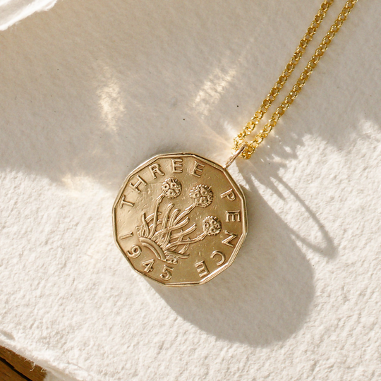 British Thrift Plant Coin Necklace