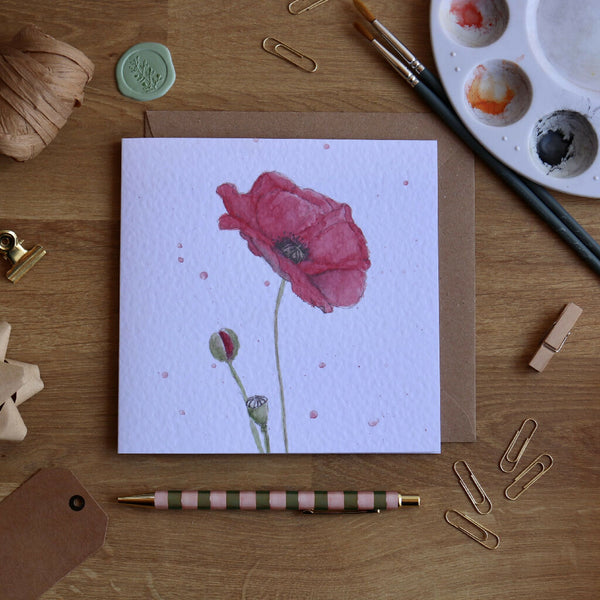 Watercolour Poppy Greeting Card